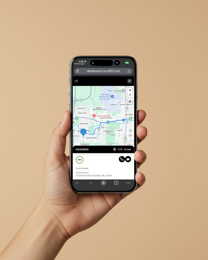 Real customer tracking - Live ETA to Grace Hospital, Winnipeg