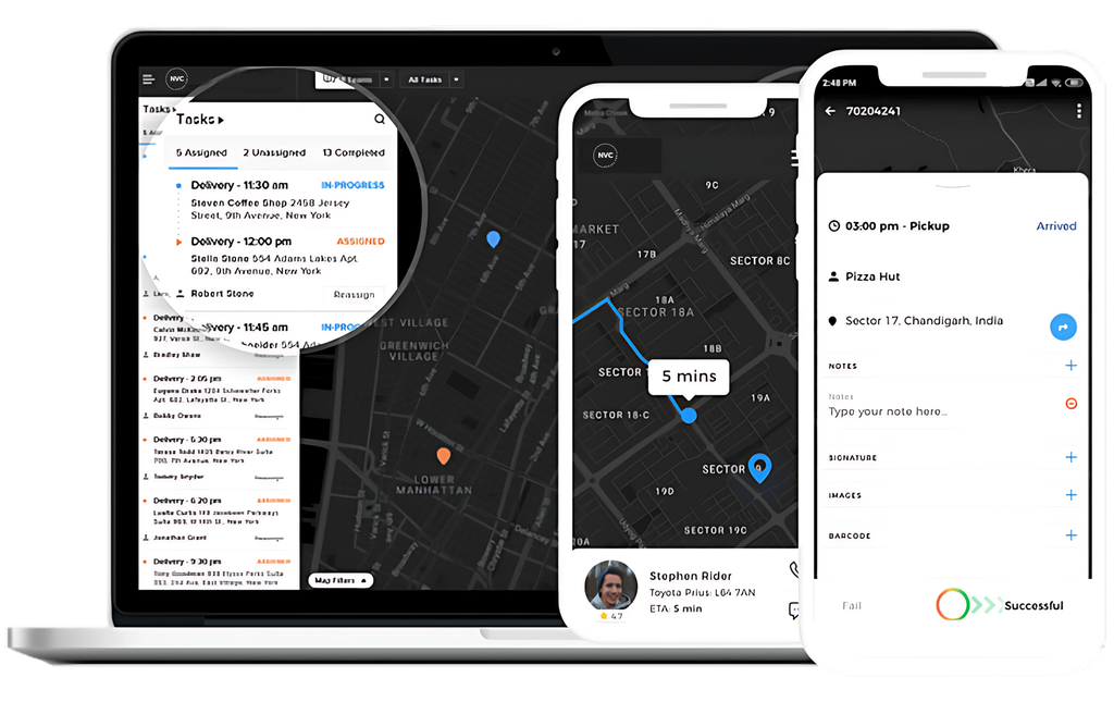 NVC360 platform across devices - Office dashboard and technician mobile app