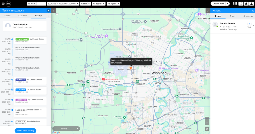 Real task history and timeline